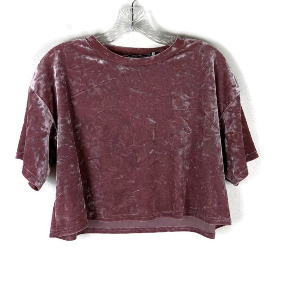 Urban Outfitters Velvet Wide Neck Short Sleeve Crop Top in Red